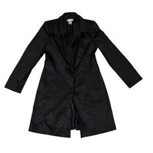 Worthington women's coat 12 black satin finish long trench coat button front